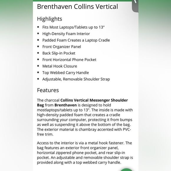 Brenthaven Collins Collection Vertical Charcoal Crossbody Messenger Bag - Picture 4 of 16